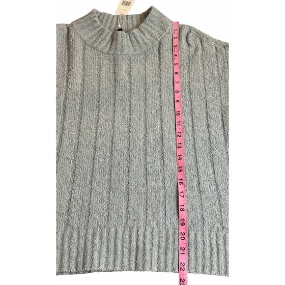 Eileen Fisher LARGE FROST Organic Cotton/Cashmere Fluffy Rib Turtleneck Sweater - Picture 11 of 12